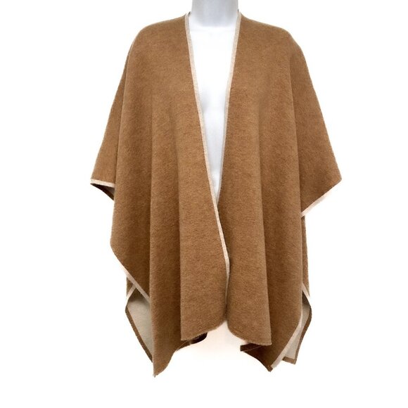 Kerisma Karyn II Wrap Reversible Shawl Sweater Poncho Two Tone Tan Ecru Tobacco - Picture 4 of 12